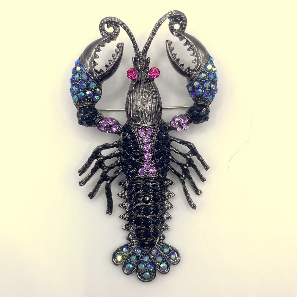 New Huge Rhinestone Crayfish Lobster Brooch Pin Pendant Jointed 3.5" Animal